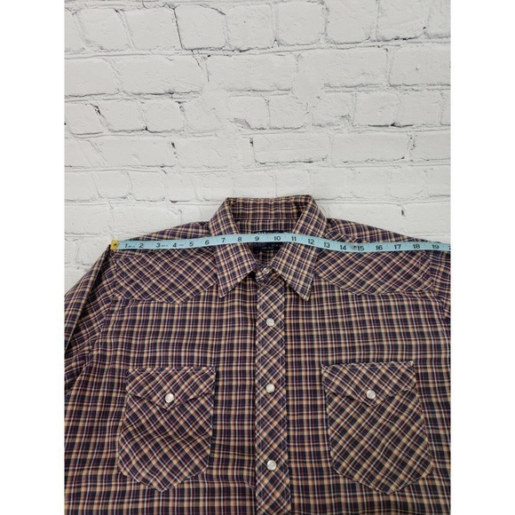 Vintage Wrangler Long Tail Pearl Snap Plaid Men Multicolor Sz 17X36 Made In USA - Picture 16 of 16